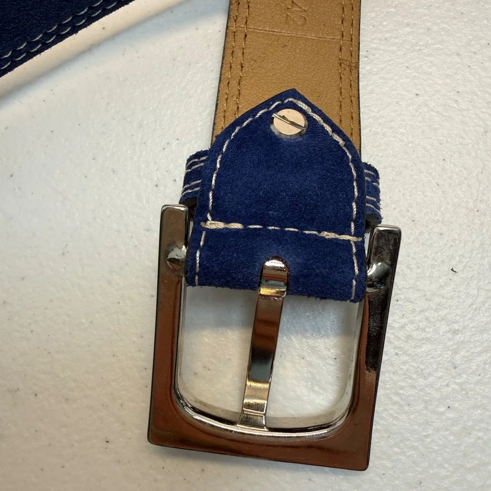 Donald J. Pliner Made in Italy Franco Royal Blue Suede Leather Belt Size L 44